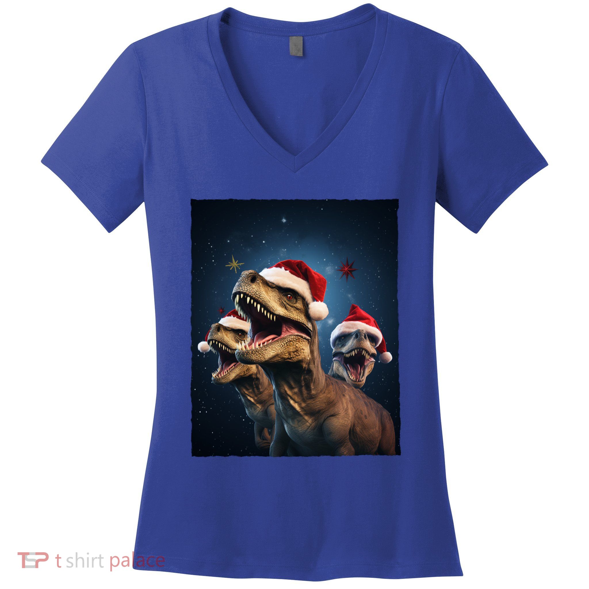 Epic 3 Trex Santa Christmas Trex Gift Women's V-Neck T-Shirt