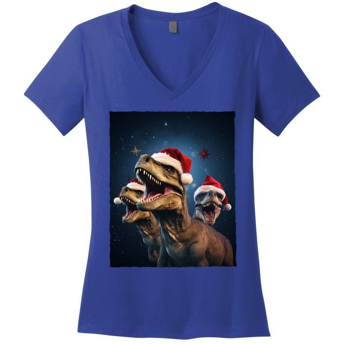 Epic 3 Trex Santa Christmas Trex Gift Women's V-Neck T-Shirt