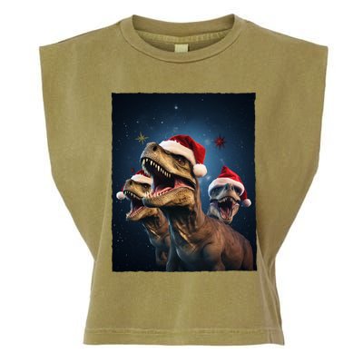 Epic 3 Trex Santa Christmas Trex Gift Garment-Dyed Women's Muscle Tee