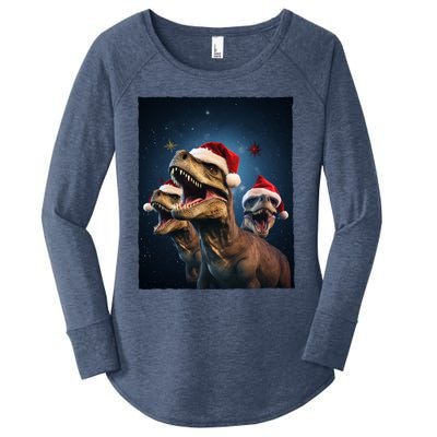 Epic 3 Trex Santa Christmas Trex Gift Women's Perfect Tri Tunic Long Sleeve Shirt