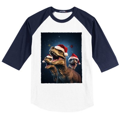 Epic 3 Trex Santa Christmas Trex Gift Baseball Sleeve Shirt