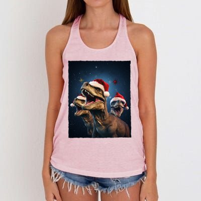 Epic 3 Trex Santa Christmas Trex Gift Women's Knotted Racerback Tank