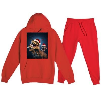 Epic 3 Trex Santa Christmas Trex Gift Premium Hooded Sweatsuit Set