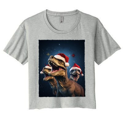 Epic 3 Trex Santa Christmas Trex Gift Women's Crop Top Tee