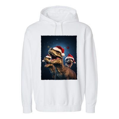 Epic 3 Trex Santa Christmas Trex Gift Garment-Dyed Fleece Hoodie