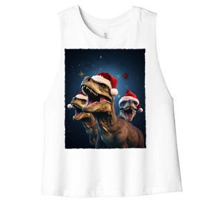 Epic 3 Trex Santa Christmas Trex Gift Women's Racerback Cropped Tank