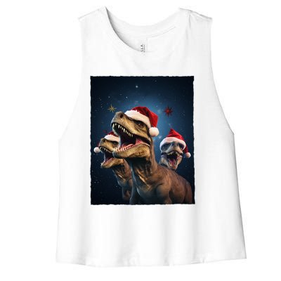 Epic 3 Trex Santa Christmas Trex Gift Women's Racerback Cropped Tank