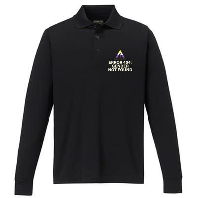 Error 404 Gender Not Found Agender Non Binary Pride Performance Long Sleeve Polo