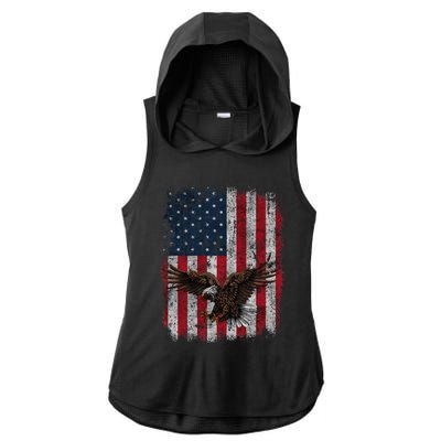 Eagle 4th Of July USA Flag American Patriotic Men Women Ladies PosiCharge Tri-Blend Wicking Draft Hoodie Tank