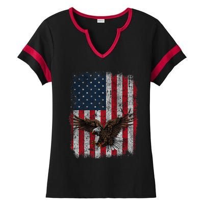 Eagle 4th Of July USA Flag American Patriotic Men Women Ladies Halftime Notch Neck Tee