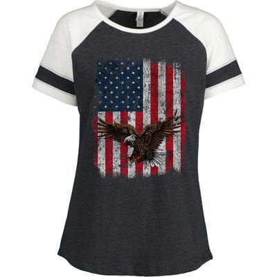 Eagle 4th Of July USA Flag American Patriotic Men Women Enza Ladies Jersey Colorblock Tee