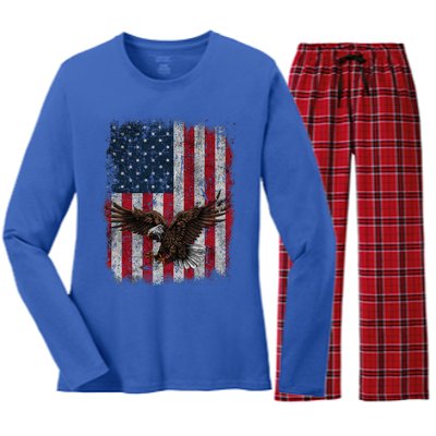 Eagle 4th Of July USA Flag American Patriotic Men Women Women's Long Sleeve Flannel Pajama Set 