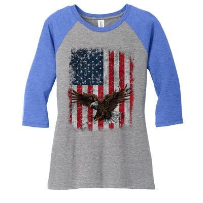 Eagle 4th Of July USA Flag American Patriotic Men Women Women's Tri-Blend 3/4-Sleeve Raglan Shirt