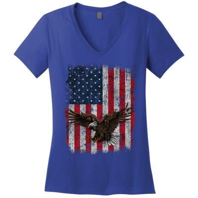 Eagle 4th Of July USA Flag American Patriotic Men Women Women's V-Neck T-Shirt