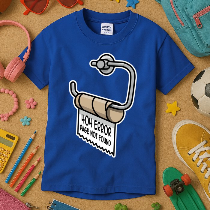 Error 404 Page Not Found Empty Toilet Paper Funny Programmer Gift Kids T-Shirt