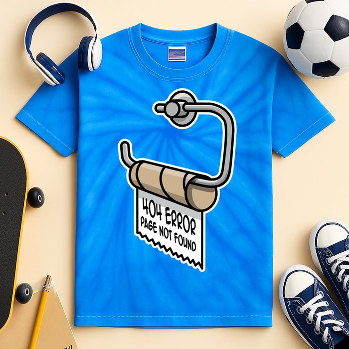 Error 404 Page Not Found Empty Toilet Paper Funny Programmer Gift Kids Tie-Dye T-Shirt