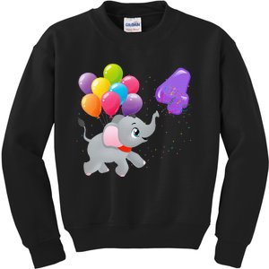 Elephant 4 Years Old Zoo Animals 4th Birthday Kids Sweatshirt