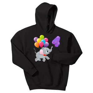 Elephant 4 Years Old Zoo Animals 4th Birthday Kids Hoodie