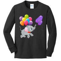 Elephant 4 Years Old Zoo Animals 4th Birthday Kids Long Sleeve Shirt