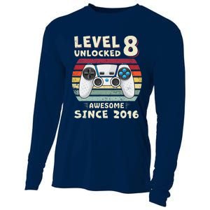 Eight 8th Birthday Decoration Boy 8yr 8 Year Old Birthday Cooling Performance Long Sleeve Crew