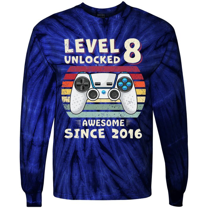 Eight 8th Birthday Decoration Boy 8yr 8 Year Old Birthday Tie-Dye Long Sleeve Shirt