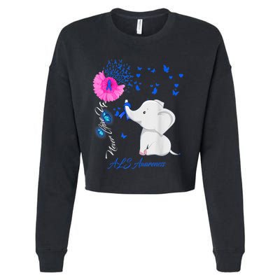 Elephant ALS Awareness - ALS Ribbon Gifts Cropped Pullover Crew