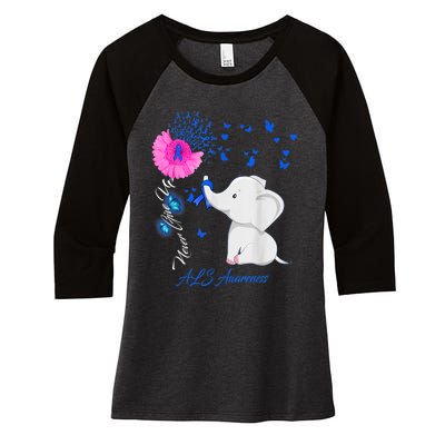 Elephant ALS Awareness - ALS Ribbon Gifts Women's Tri-Blend 3/4-Sleeve Raglan Shirt