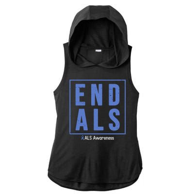 End Als Awareness Ribbon Ladies PosiCharge Tri-Blend Wicking Draft Hoodie Tank