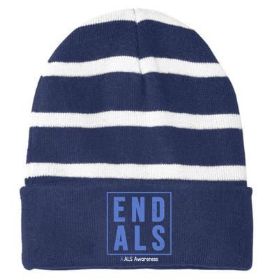 End Als Awareness Ribbon Striped Beanie with Solid Band