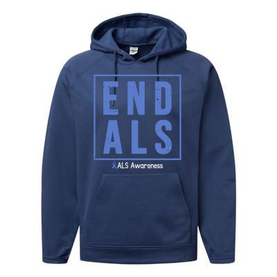 End Als Awareness Ribbon Performance Fleece Hoodie