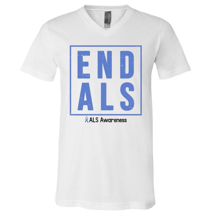 End Als Awareness Ribbon V-Neck T-Shirt