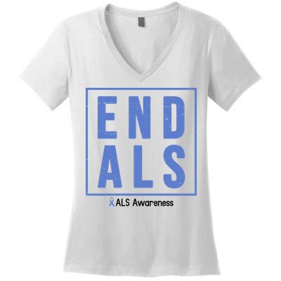 End Als Awareness Ribbon Women's V-Neck T-Shirt