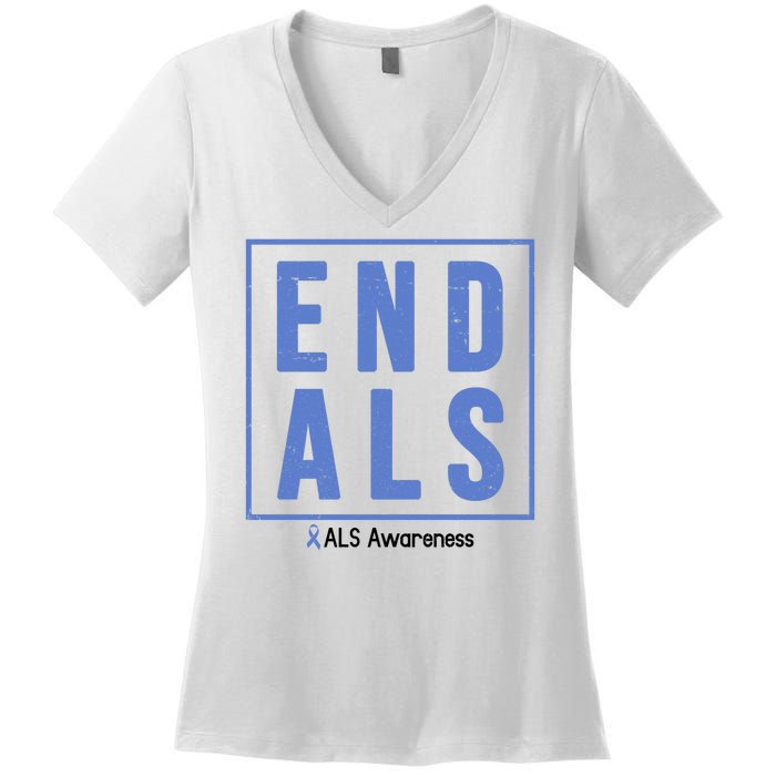 End Als Awareness Ribbon Women's V-Neck T-Shirt