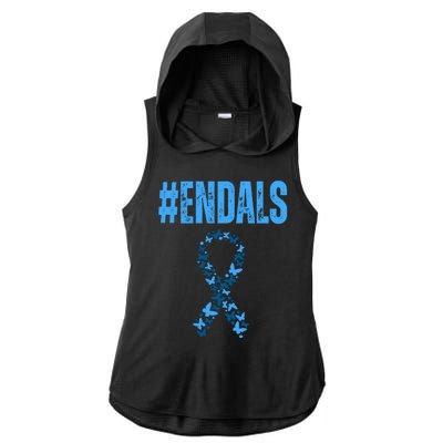 End Als Awareness Support Butterfly Ribbon Ladies PosiCharge Tri-Blend Wicking Draft Hoodie Tank