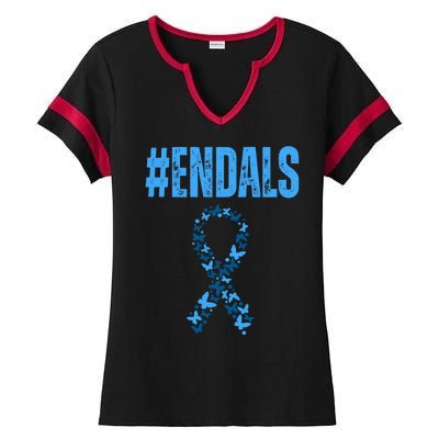 End Als Awareness Support Butterfly Ribbon Ladies Halftime Notch Neck Tee