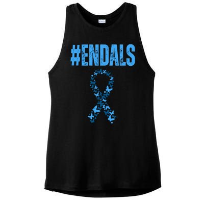 End Als Awareness Support Butterfly Ribbon Ladies PosiCharge Tri-Blend Wicking Tank