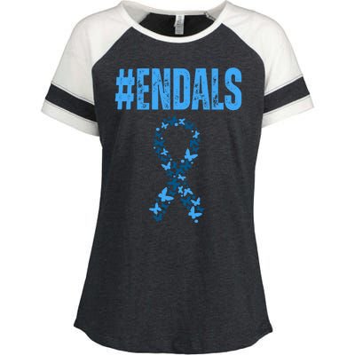 End Als Awareness Support Butterfly Ribbon Enza Ladies Jersey Colorblock Tee