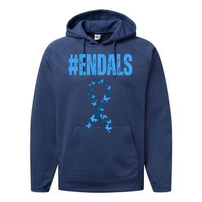 End Als Awareness Support Butterfly Ribbon Performance Fleece Hoodie