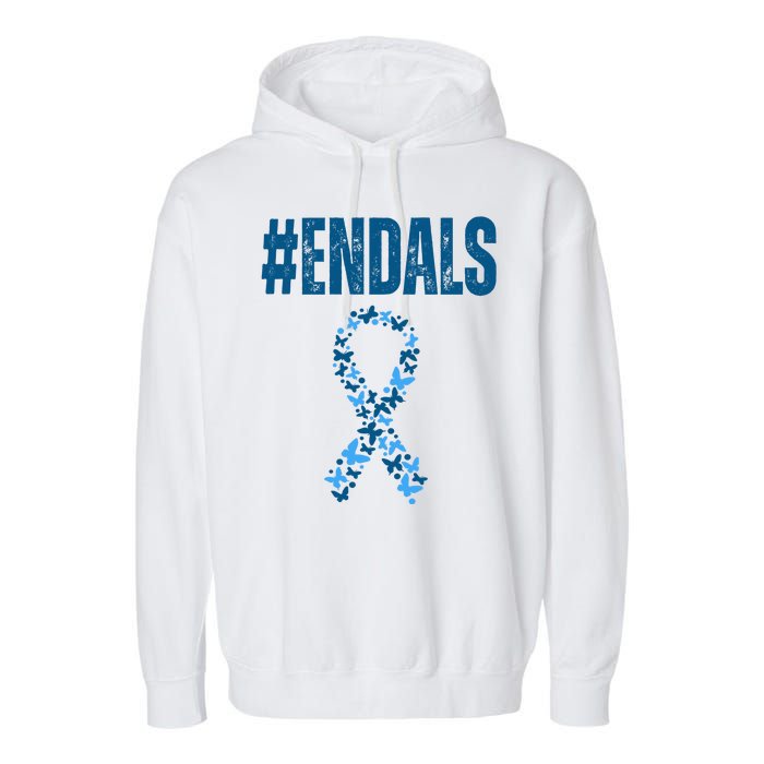 End Als Awareness Support Butterfly Ribbon Garment-Dyed Fleece Hoodie