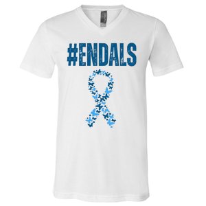 End Als Awareness Support Butterfly Ribbon V-Neck T-Shirt