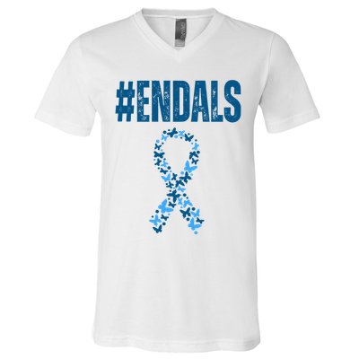 End Als Awareness Support Butterfly Ribbon V-Neck T-Shirt