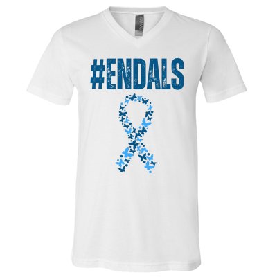 End Als Awareness Support Butterfly Ribbon V-Neck T-Shirt