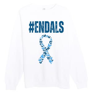 End Als Awareness Support Butterfly Ribbon Premium Crewneck Sweatshirt