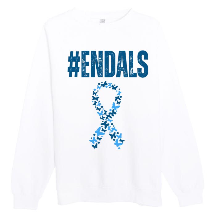 End Als Awareness Support Butterfly Ribbon Premium Crewneck Sweatshirt