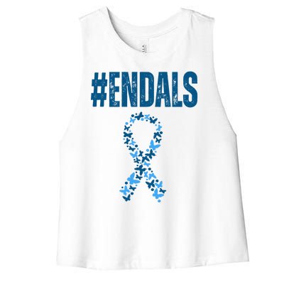 End Als Awareness Support Butterfly Ribbon Women's Racerback Cropped Tank