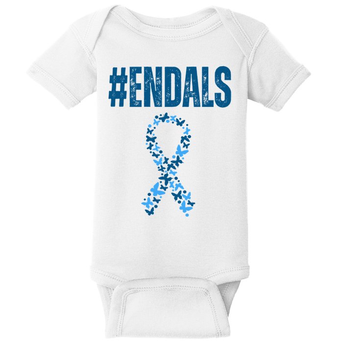 End Als Awareness Support Butterfly Ribbon Baby Bodysuit