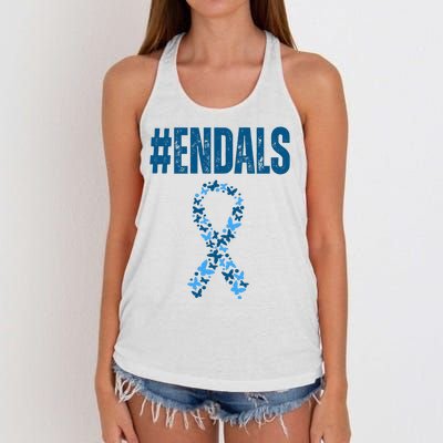 End Als Awareness Support Butterfly Ribbon Women's Knotted Racerback Tank