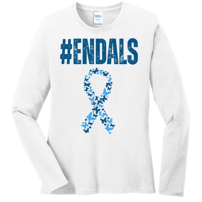 End Als Awareness Support Butterfly Ribbon Ladies Long Sleeve Shirt