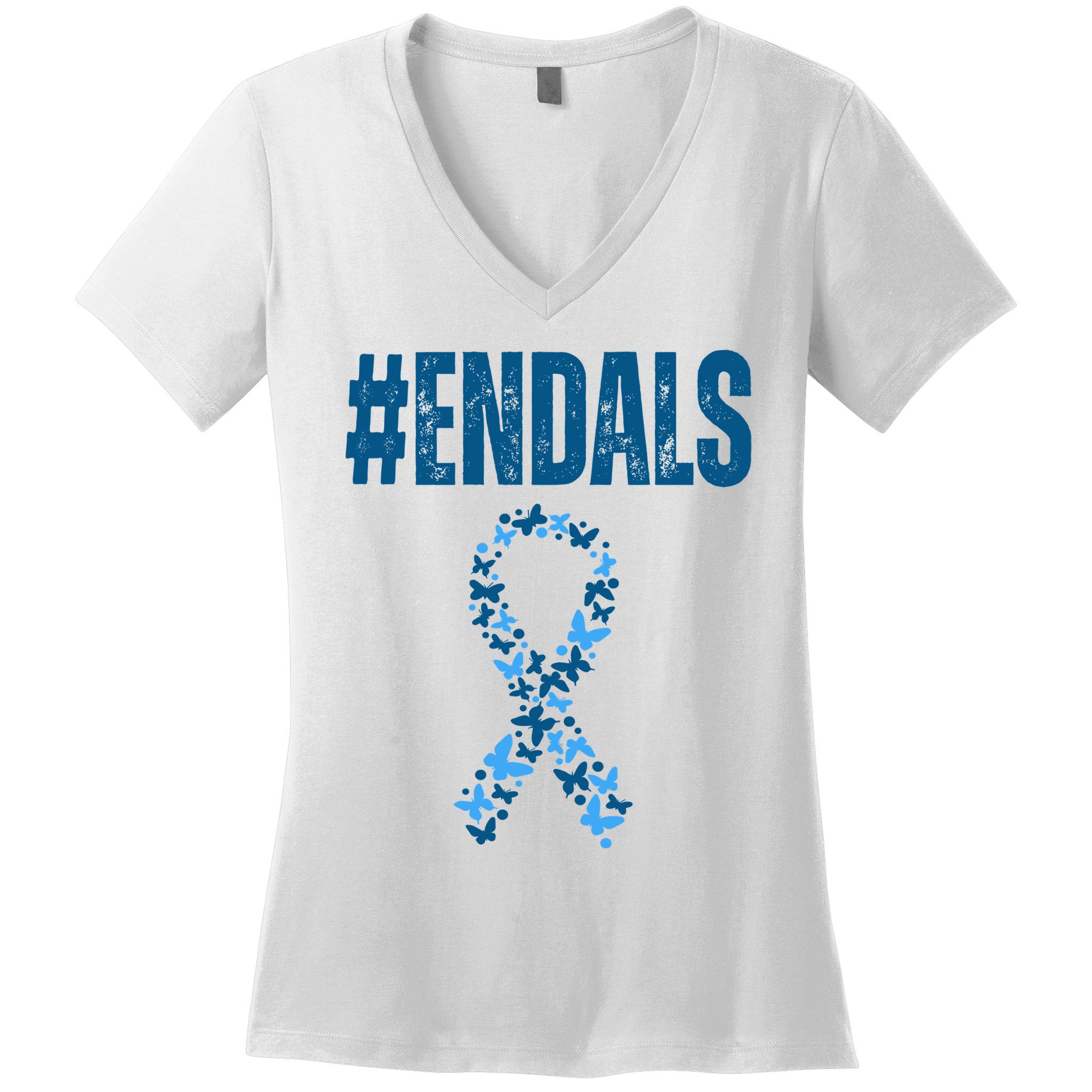 End Als Awareness Support Butterfly Ribbon Women's V-Neck T-Shirt