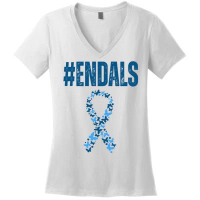 End Als Awareness Support Butterfly Ribbon Women's V-Neck T-Shirt